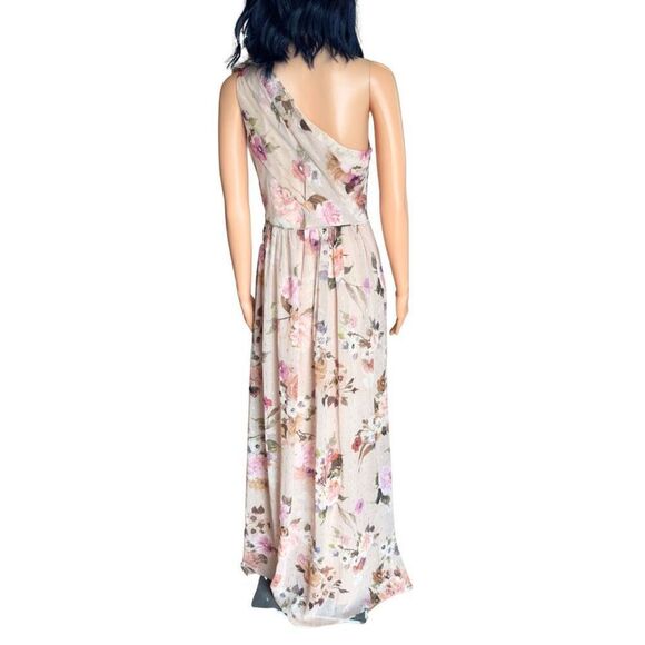 NWT Adrianna Papell Champagne Multi Nude Floral One Shoulder Gown Bridesmaid - Picture 8 of 10